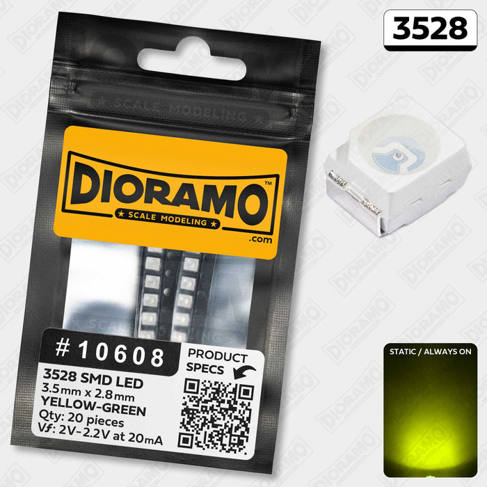 3528 Yellow-Green SMD LED Components. 20 pcs.