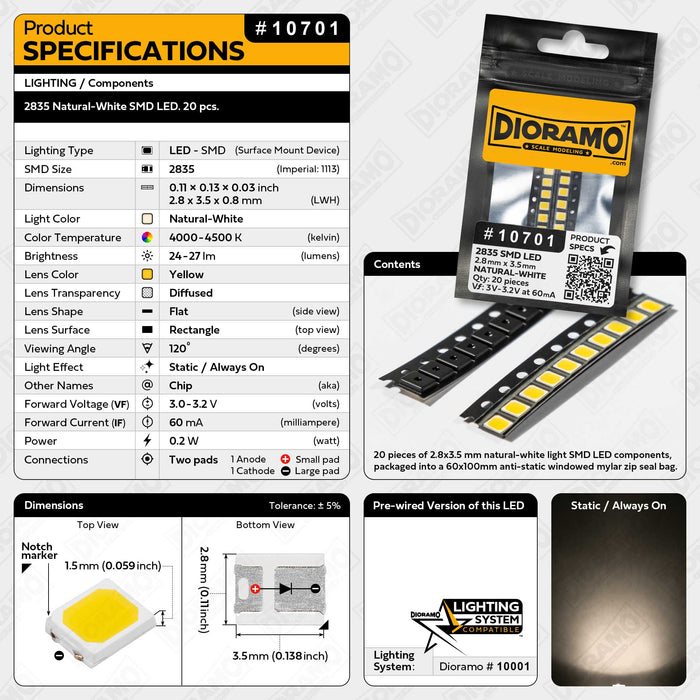2835 Natural-White SMD LED Components. 20 pcs.