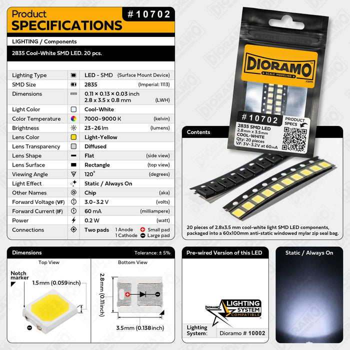 2835 Cool-White SMD LED Components. 20 pcs.