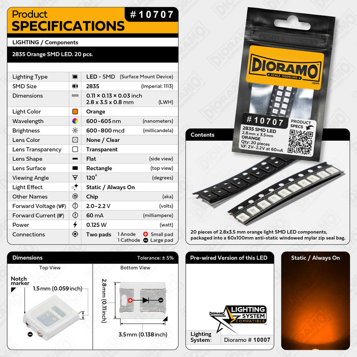 2835 Orange SMD LED Components. 20 pcs.