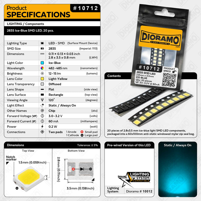 2835 Ice-Blue SMD LED Components. 20 pcs.