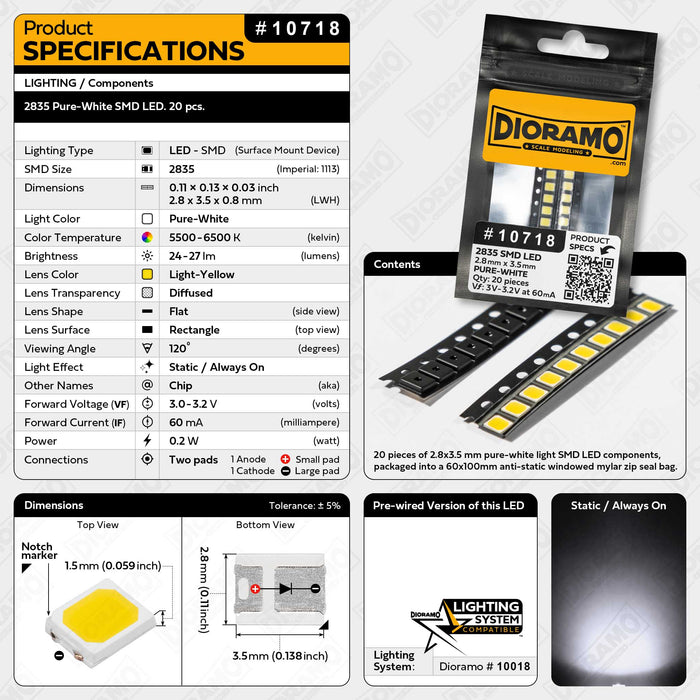 2835 Pure-White SMD LED Components. 20 pcs.