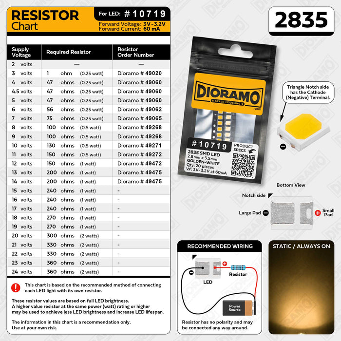 2835 Golden-White SMD LED Components. 20 pcs.