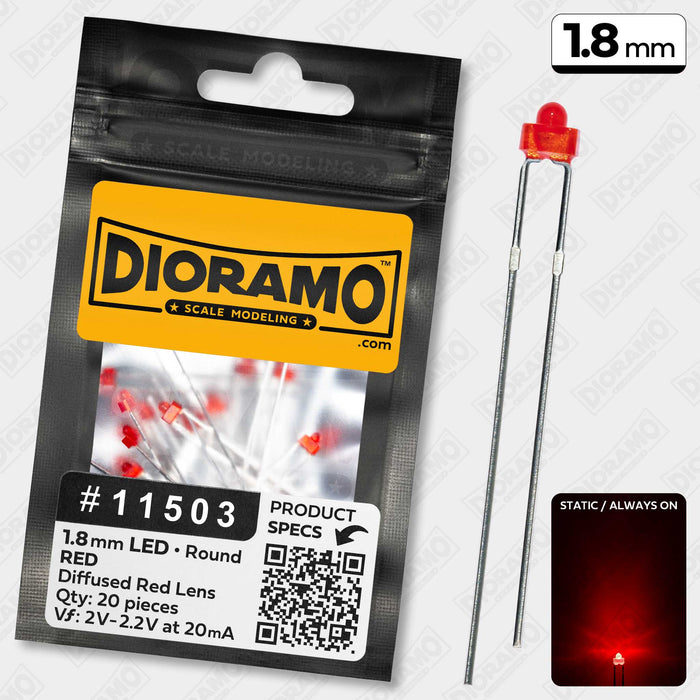 1.8mm Red LED Components. Diffused Red Lens. Round. 20 pcs.