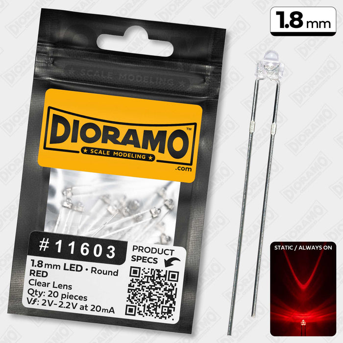 1.8mm Red LED Components. Clear Lens. Round. 20 pcs.