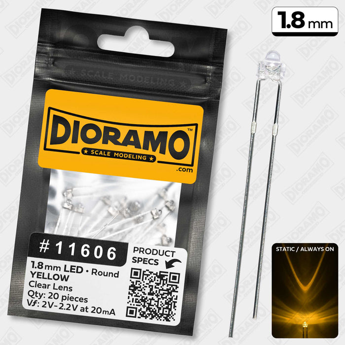 1.8mm Yellow LED Components. Clear Lens. Round. 20 pcs.
