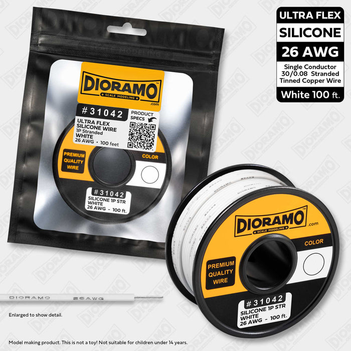26 AWG White Silicone Ultra-Flex Stranded 1P Electrical Wire 100 ft.