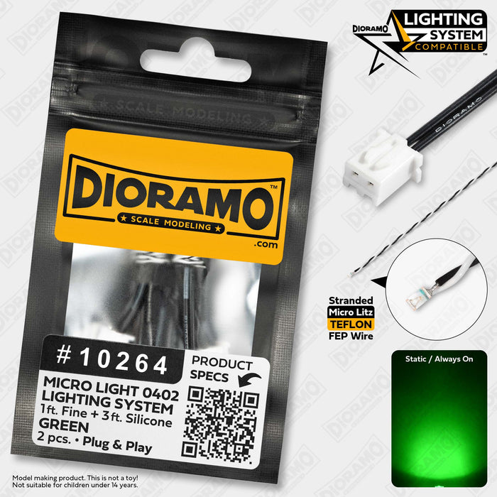 Micro Light Green. 0402 LED Prewired for Lighting System. 2 pcs.