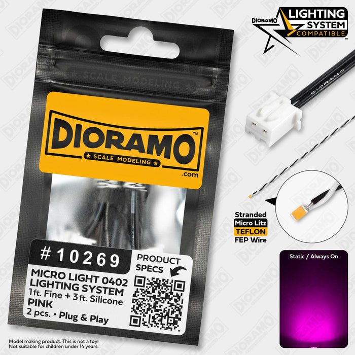 Micro Light Pink. 0402 LED Prewired for Lighting System. 2 pcs.