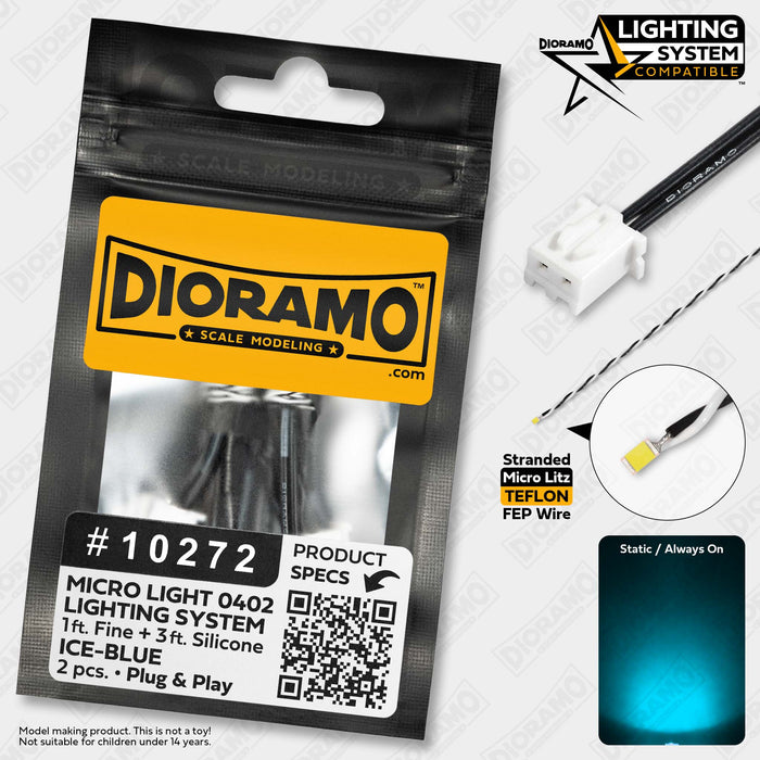 Micro Light Ice-Blue. 0402 LED Prewired for Lighting System. 2 pcs.