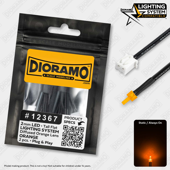 2mm Orange LED. Tall Flat Orange Lens. Lighting System Prewired. 2pcs.