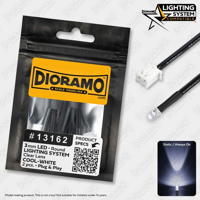 3mm Cool-White LED. Clear Lens. Lighting System Prewired. 2 pcs.