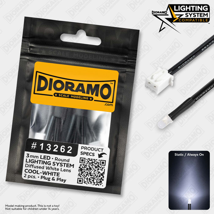 3mm Cool-White LED. Diffused Lens. Lighting System Prewired. 2 pcs.