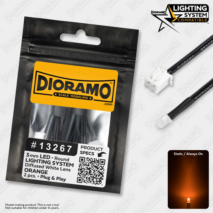 3mm Orange LED. Diffused White Lens. Lighting System Prewired. 2 pcs.