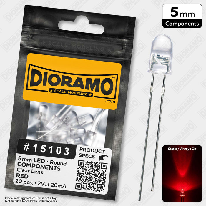 5mm Red LED Components. Clear Lens. Round. 20 pcs.