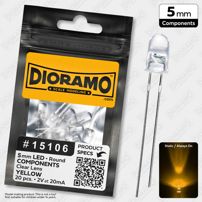 5mm Yellow LED Components. Clear Lens. Round. 20 pcs.
