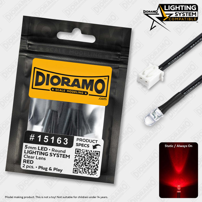 5mm Red LED. Clear Lens. Lighting System Prewired. 2 pcs.
