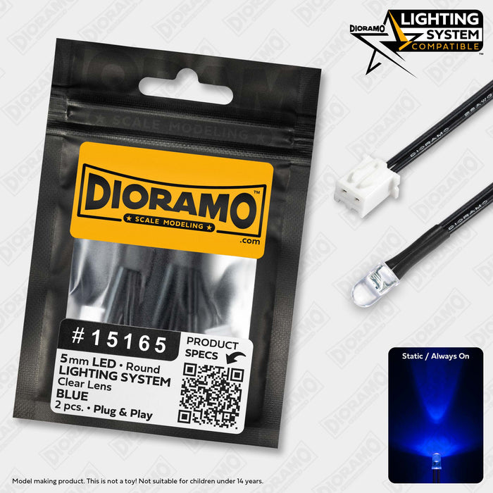 5mm Blue LED. Clear Lens. Lighting System Prewired. 2 pcs.