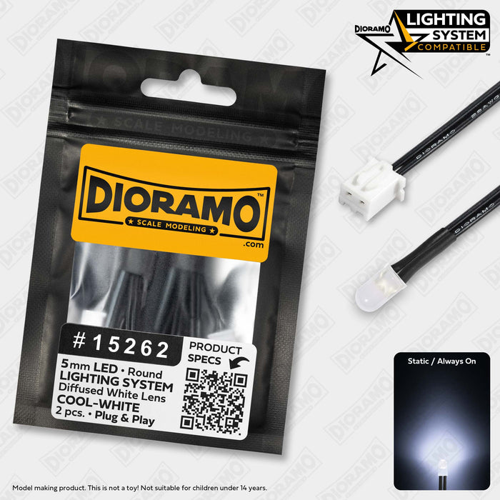 5mm Cool-White LED. Diffused Lens. Lighting System Prewired. 2 pcs.