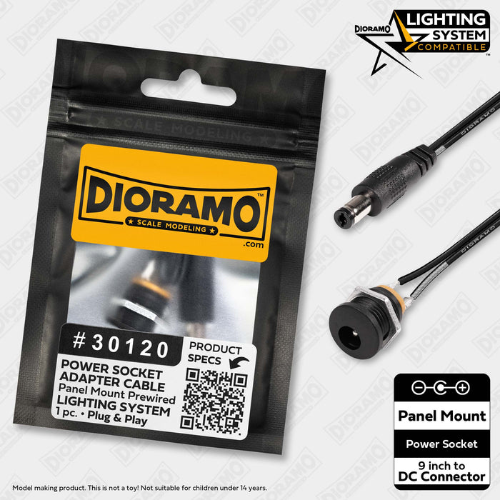 Panel Mount Power Socket Adapter Cable for Dioramo Lighting System