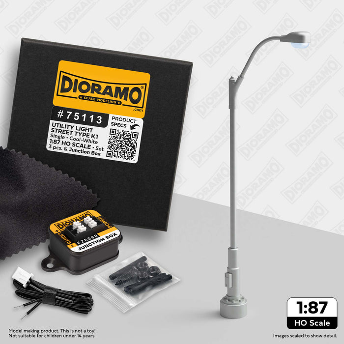 Utility Light - Street Type K1 in 1:87 HO Scale. 3pc Set.