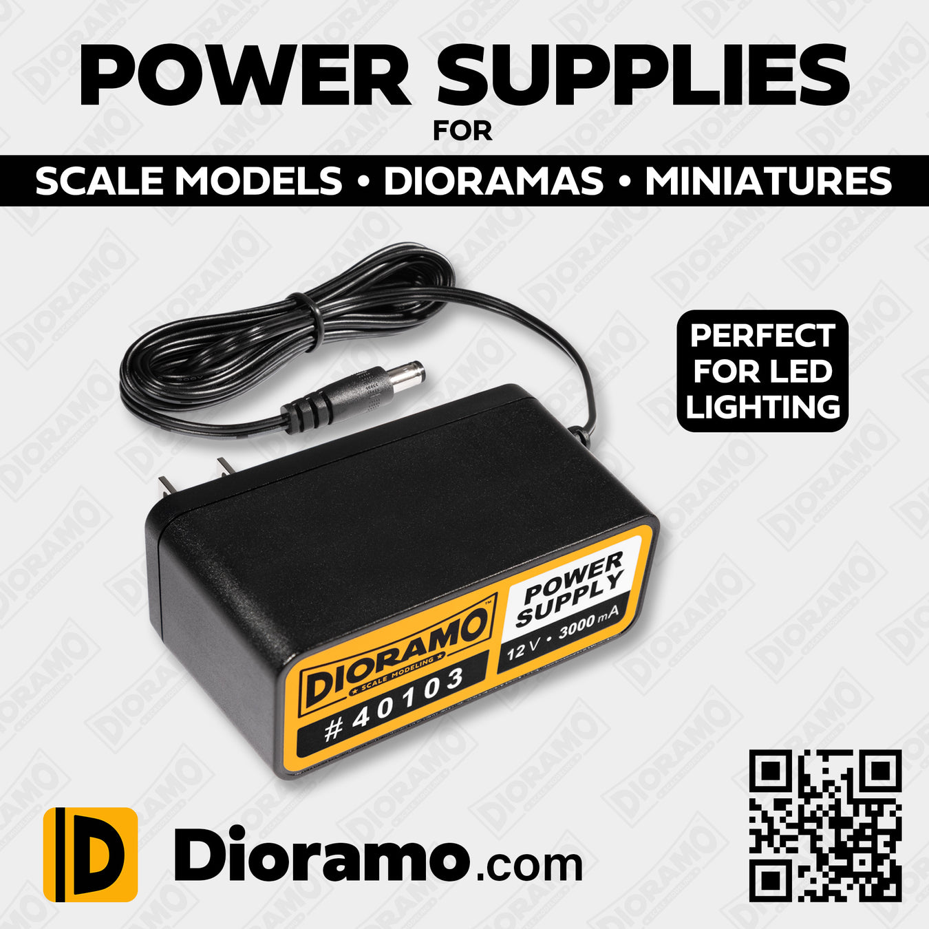 Dioramo Power Supplies 12V Scale Modeling 12 V Volts Powering Models LED Lighting Dioramas Miniatures Model Railroad LEDs Electricity DC Supply Scenery Cameras Strips Adapter AC Wall Plug Plugin Train Layout