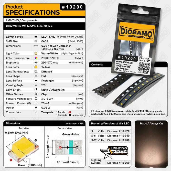 0402 Warm-White SMD LED. 20 pcs.