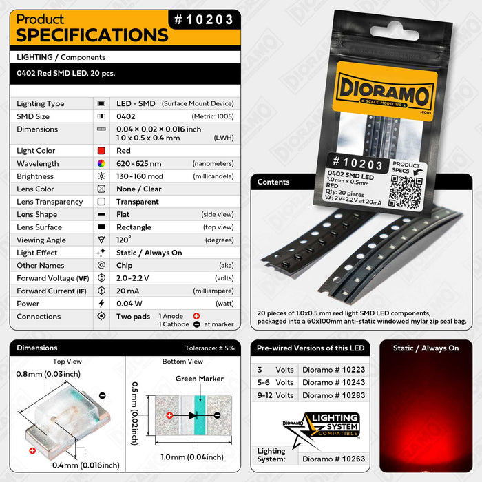 0402 Red SMD LED. 20 pcs.