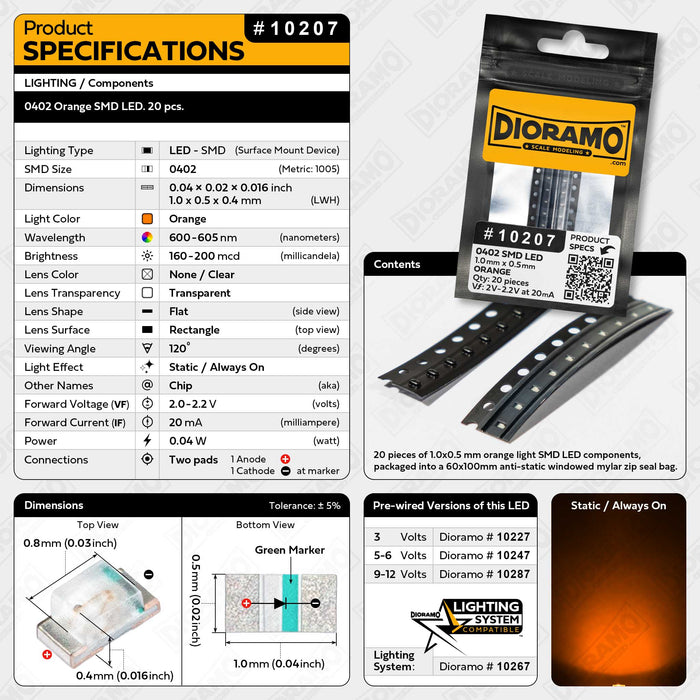 0402 Orange SMD LED. 20 pcs.