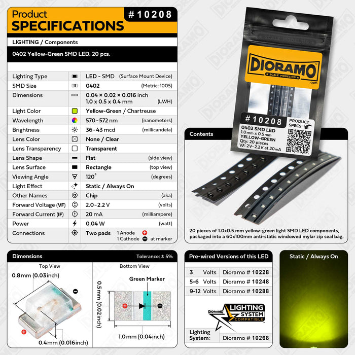 0402 Yellow-Green SMD LED. 20 pcs.