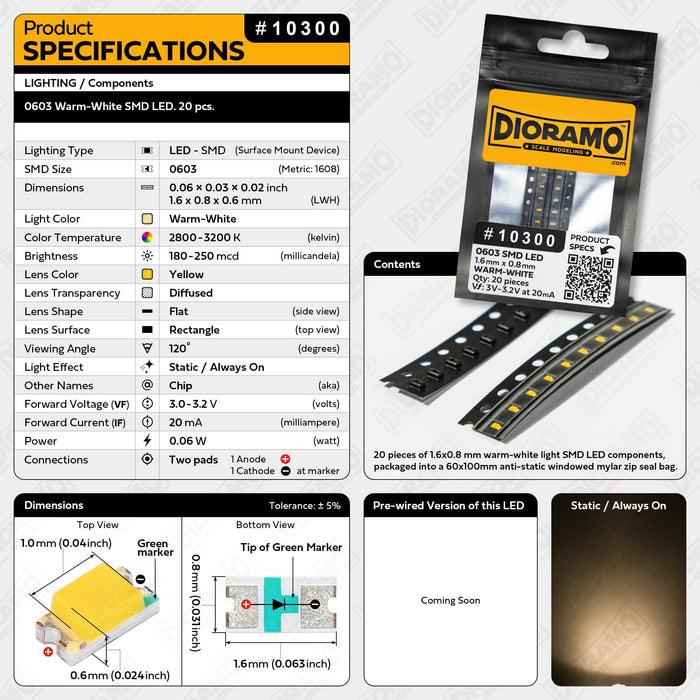 0603 Warm-White SMD LED. 20 pcs.