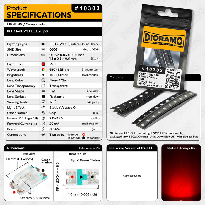 0603 Red SMD LED. 20 pcs.