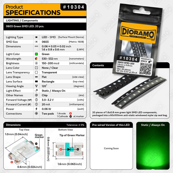 0603 Green SMD LED. 20 pcs.