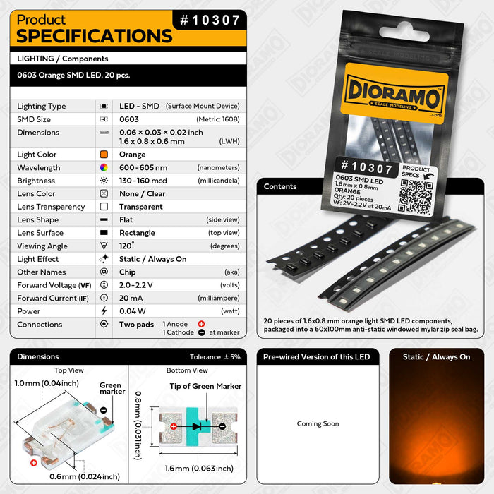 0603 Orange SMD LED. 20 pcs.