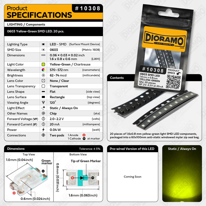 0603 Yellow-Green SMD LED. 20 pcs.