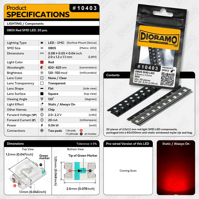 0805 Red SMD LED. 20 pcs.