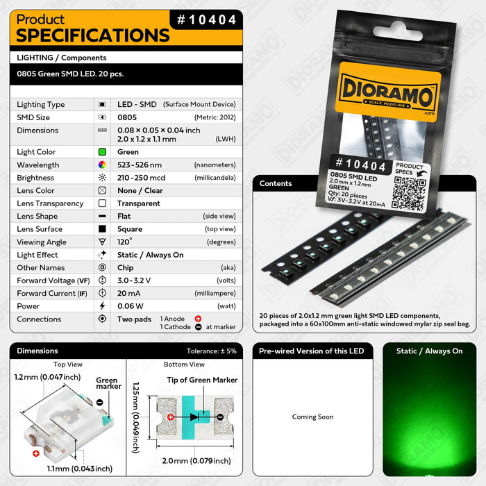 0805 Green SMD LED. 20 pcs.