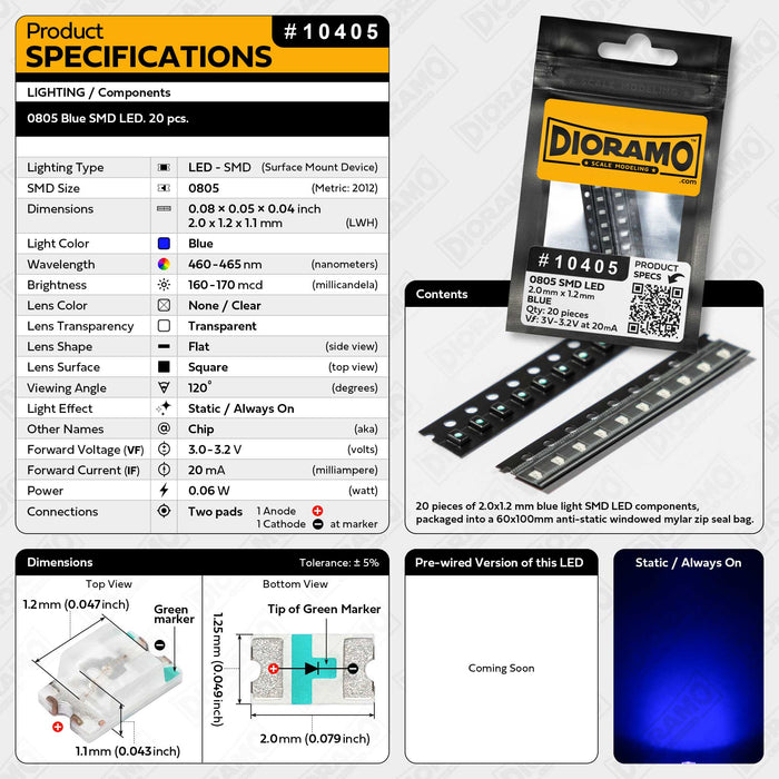 0805 Blue SMD LED. 20 pcs.