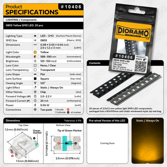 0805 Yellow SMD LED. 20 pcs.