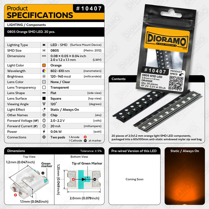 0805 Orange SMD LED. 20 pcs.