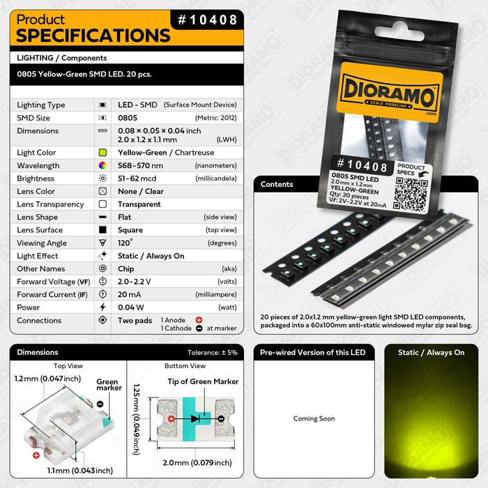 0805 Yellow-Green SMD LED. 20 pcs.