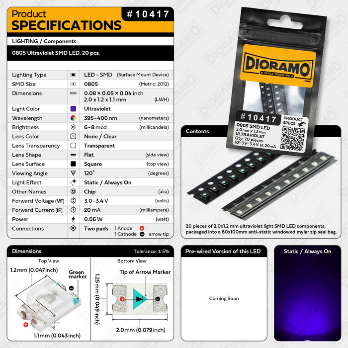 0805 Ultraviolet SMD LED. 20 pcs.