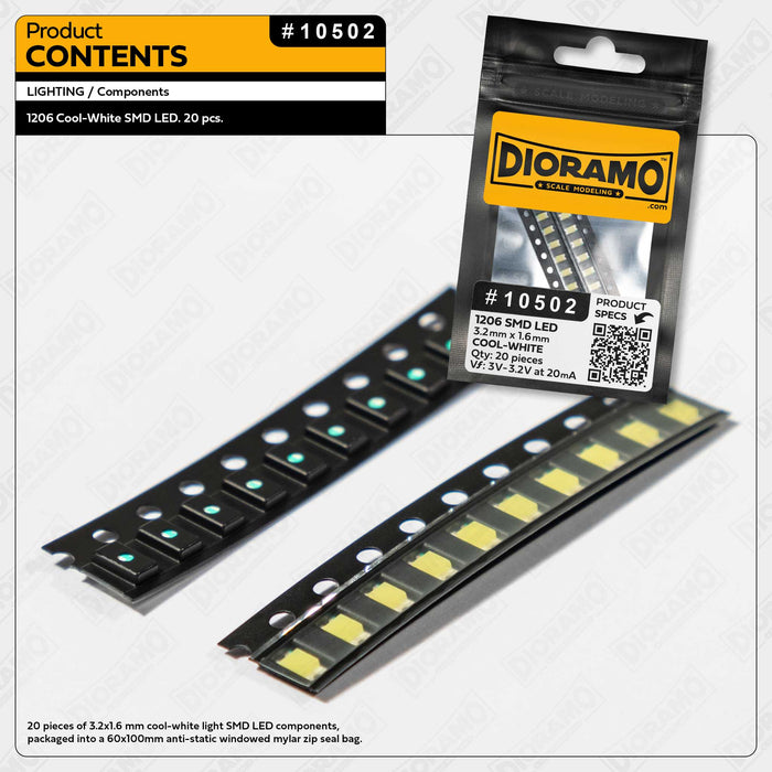 1206 Cool-White SMD LED. 20 pcs.