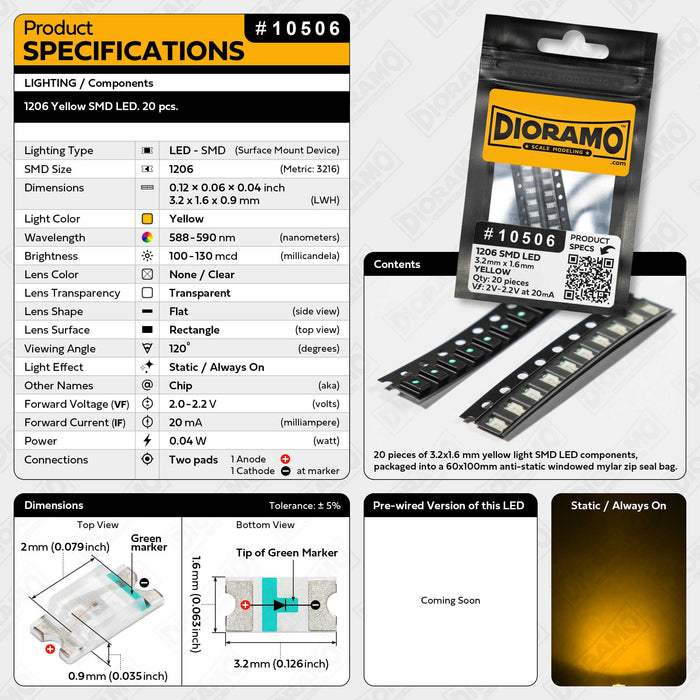 1206 Yellow SMD LED. 20 pcs.