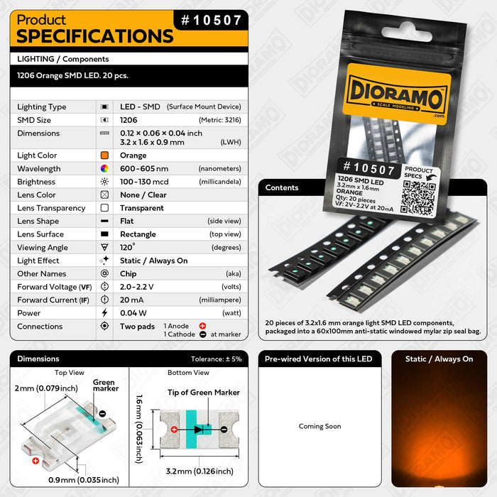 1206 Orange SMD LED. 20 pcs.