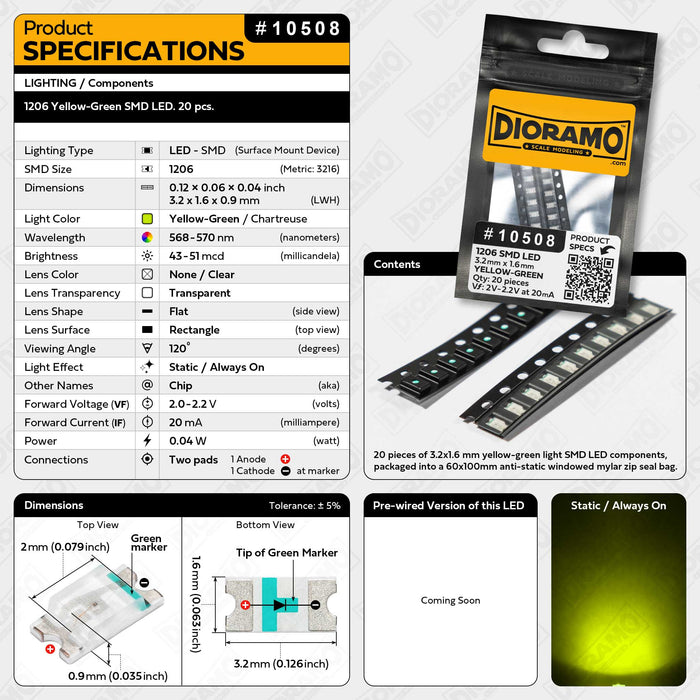 1206 Yellow-Green SMD LED. 20 pcs.