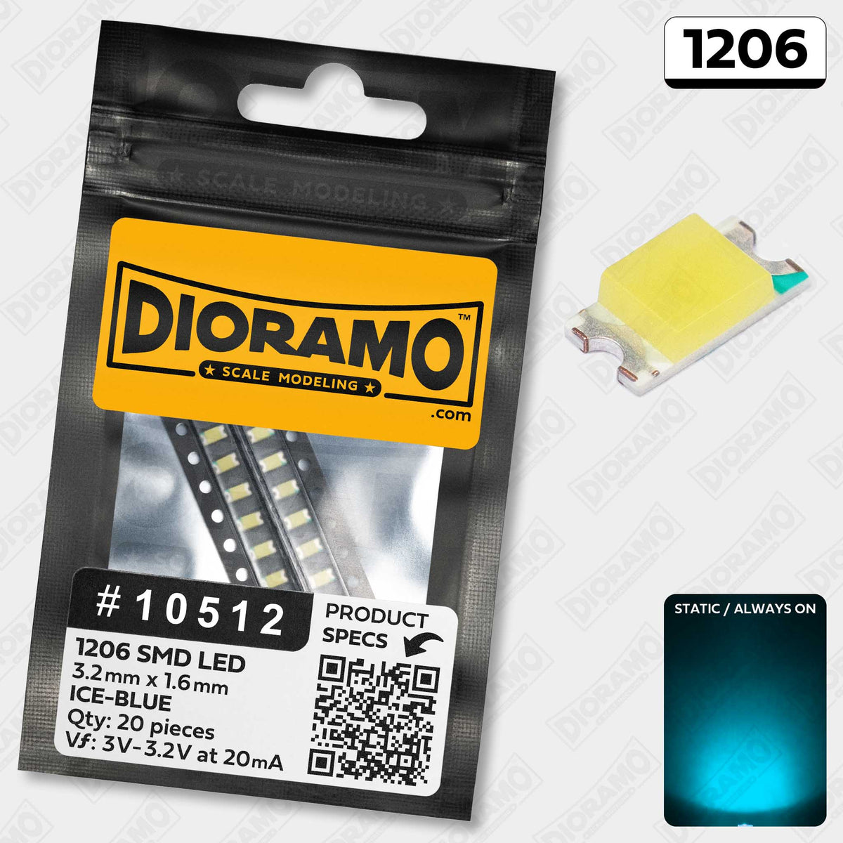 50 X LED SMD 1206 – Luce Ghiaccio Blu Azzurro, 3.6V, Per Elettronica E Accessori