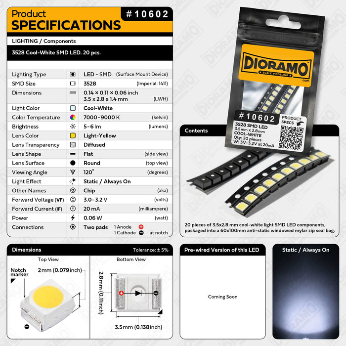 3528 Cool-White SMD LED. 20 pcs.