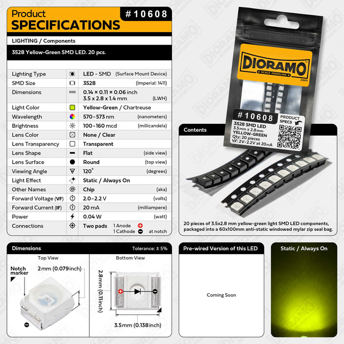 3528 Yellow-Green SMD LED. 20 pcs.