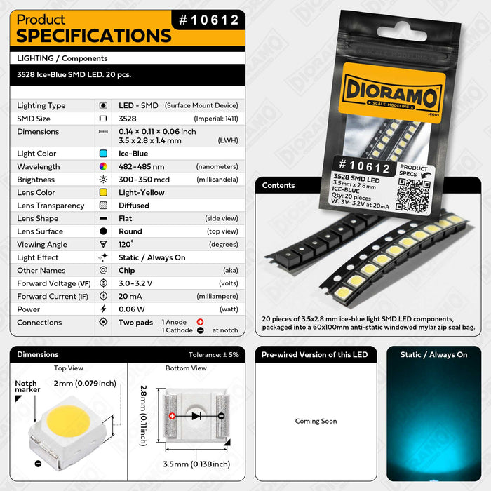 Lot De 5 LED 12V Pré-câblées Pour Modélisme Ferroviaire - Éclairage Intérieur Bâtiments Échelle HO/OO - Blanc Chaud Ou Froid - 7